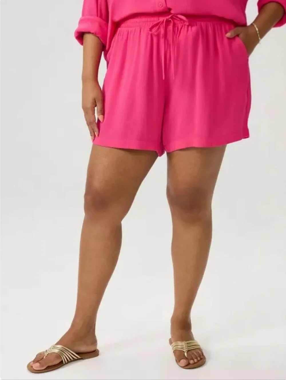 Torrid NWOT High-Rise Pink Pull On Gauze Drawstring Shorts 0X
